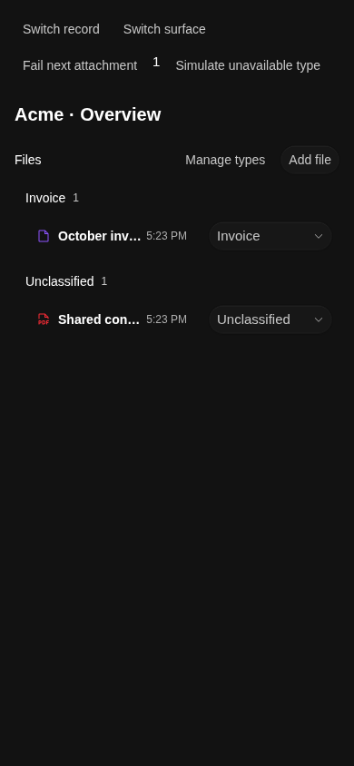 Phone CRM Overview showing Invoice and Unclassified groups